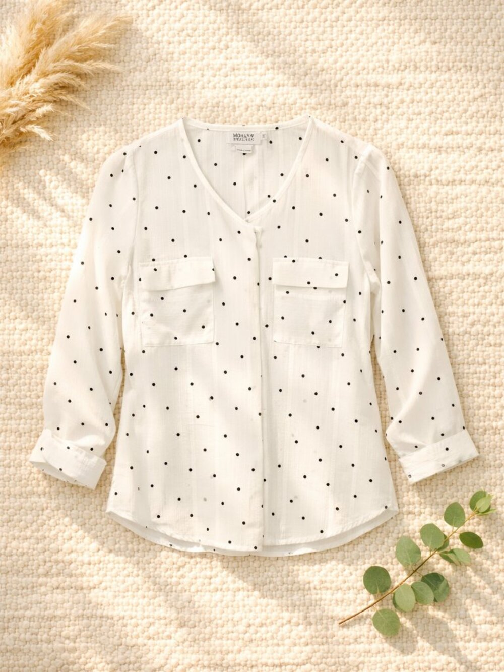 Molly Bracken White & Black Polka Dot Blouse • Lightweight • Size Small